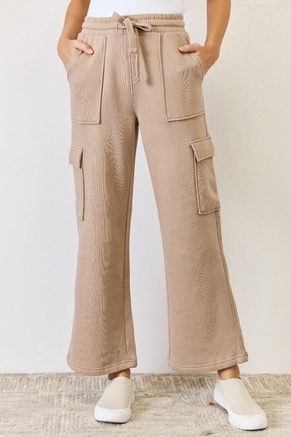 RISEN - High Waist Wide Leg Cargo Pants in Tan