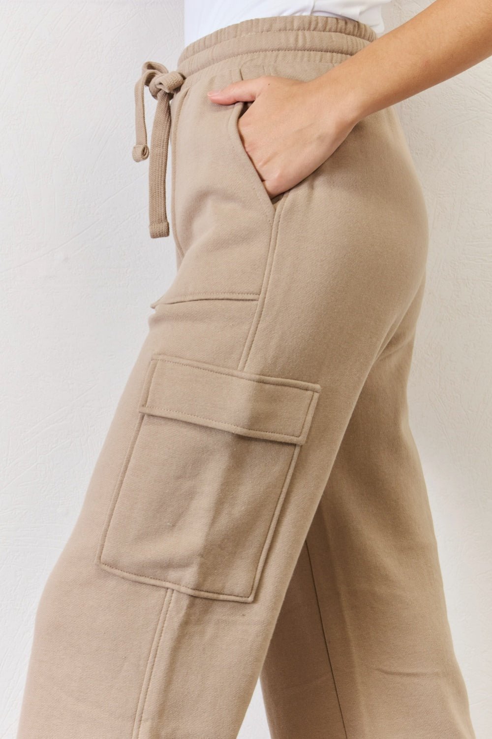 RISEN - High Waist Wide Leg Cargo Pants in Tan