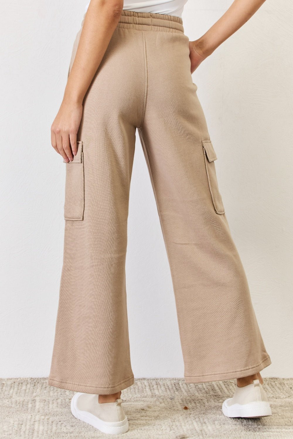 RISEN - High Waist Wide Leg Cargo Pants in Tan