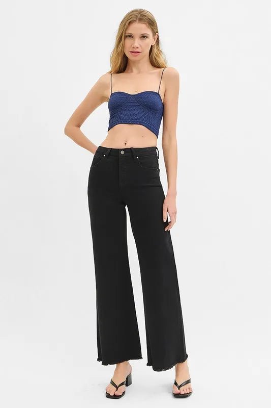 RISEN - High Waist Wide Leg Jeans – Washed Black with Raw Hem