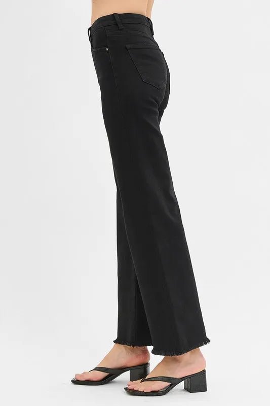 RISEN - High Waist Wide Leg Jeans – Washed Black with Raw Hem