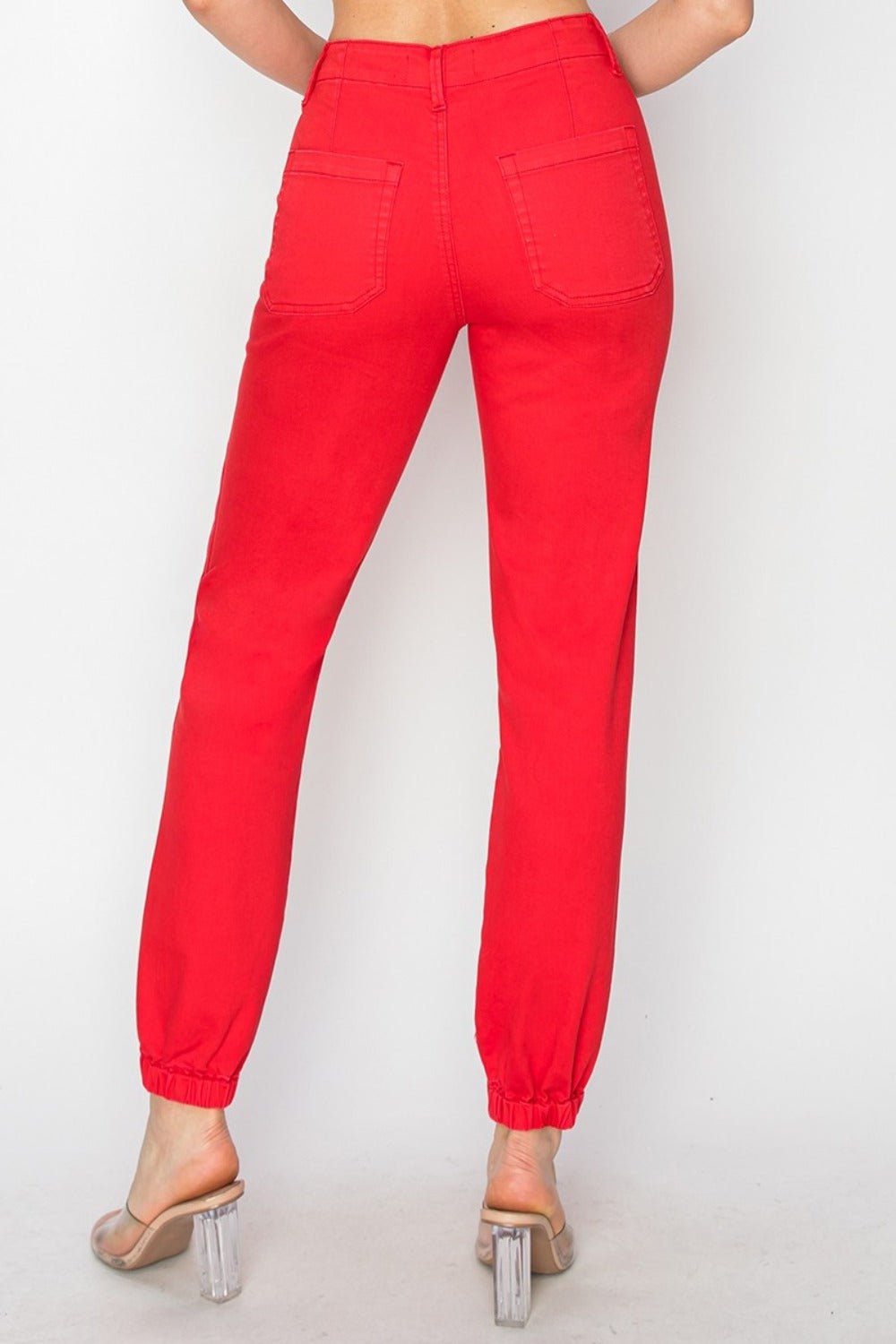 RISEN - High Waisted Jogger Jeans in Scarlet