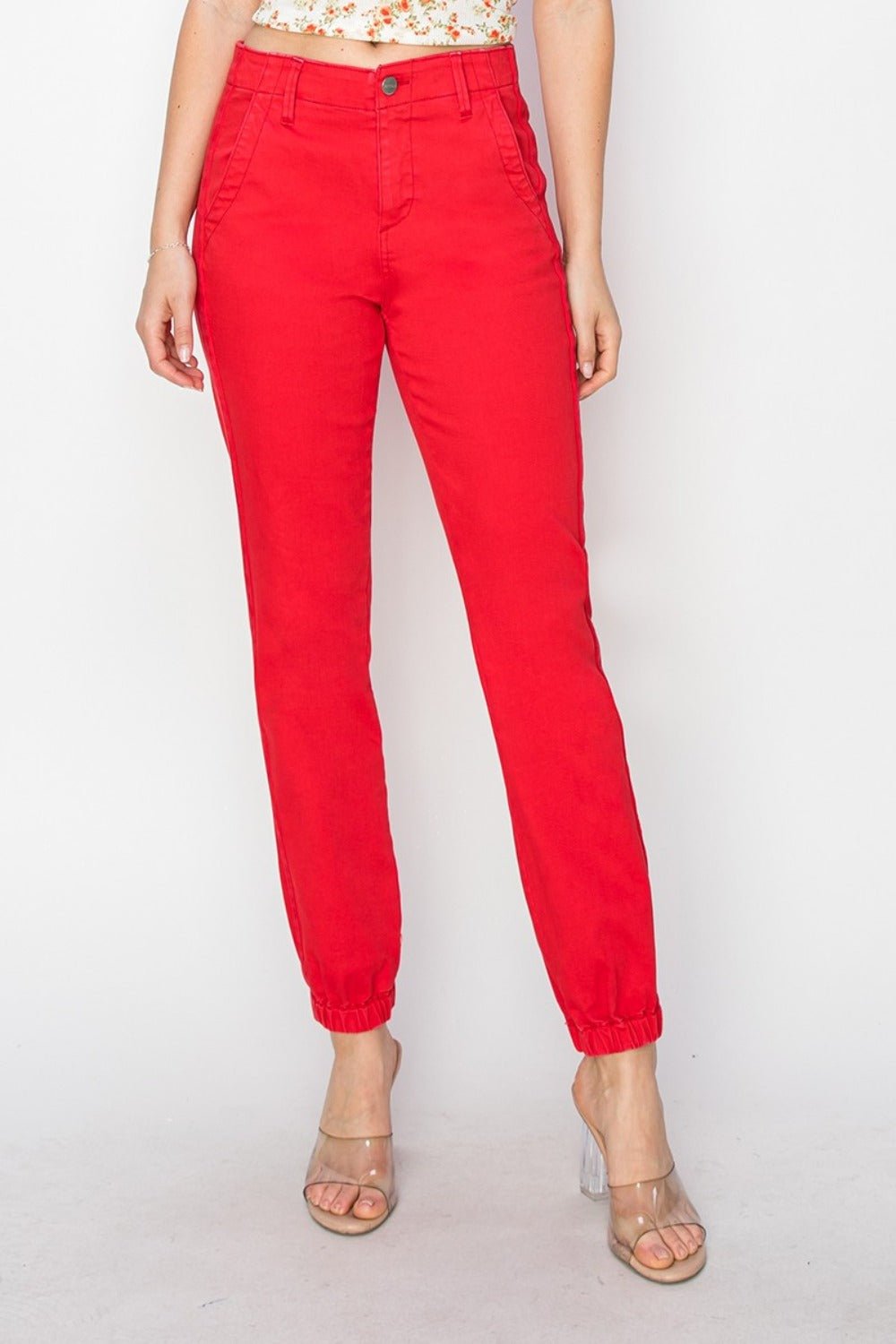 RISEN - High Waisted Jogger Jeans in Scarlet