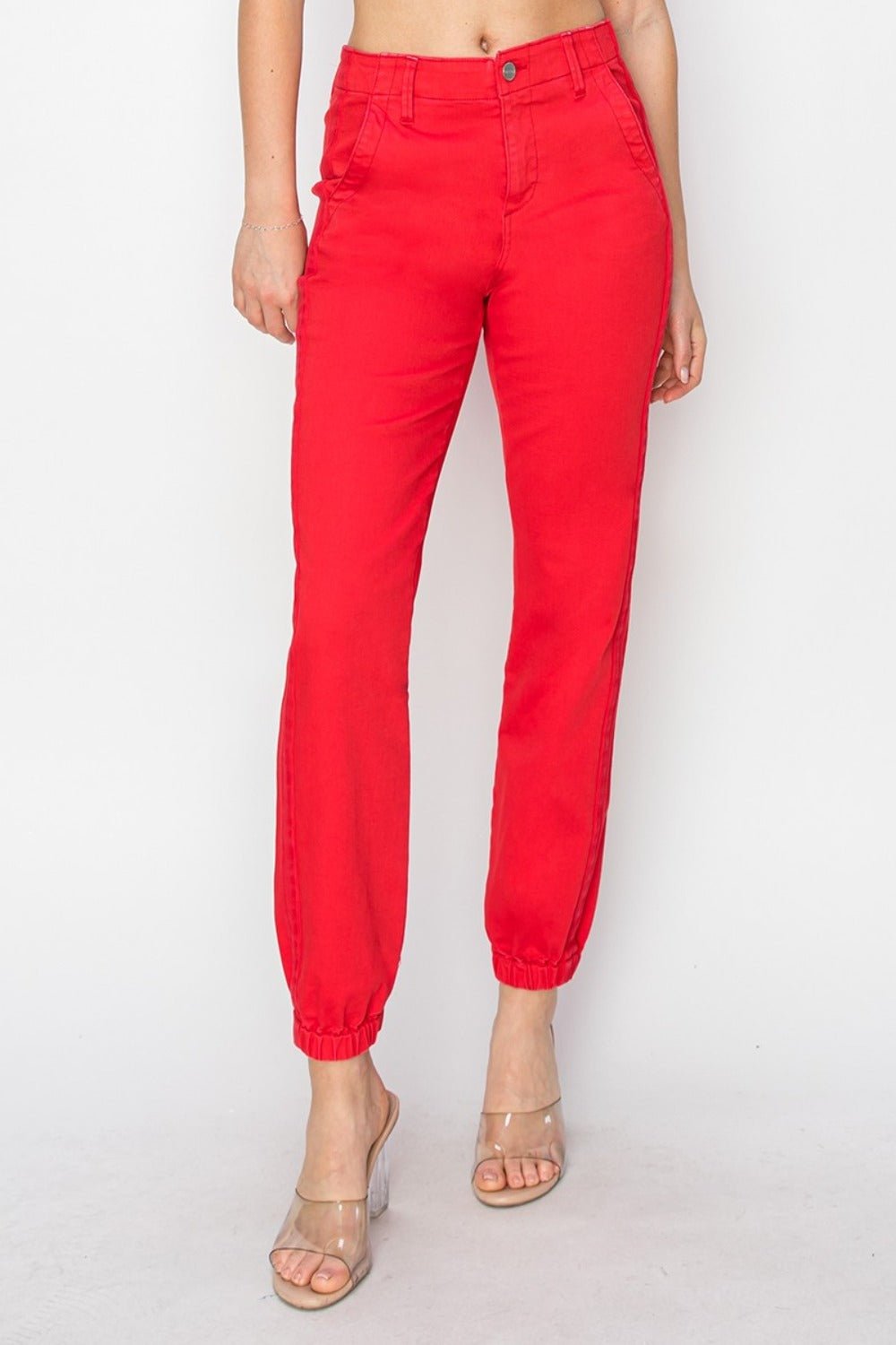 RISEN - High Waisted Jogger Jeans in Scarlet