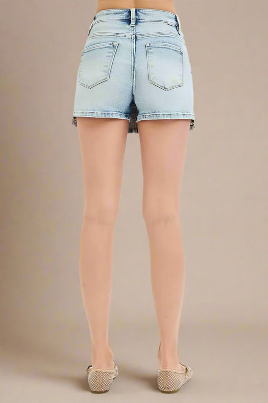 RISEN - Light Wash Button Front Denim Skort
