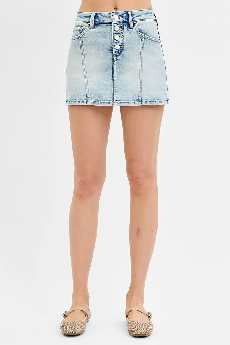 RISEN - Light Wash Button Front Denim Skort