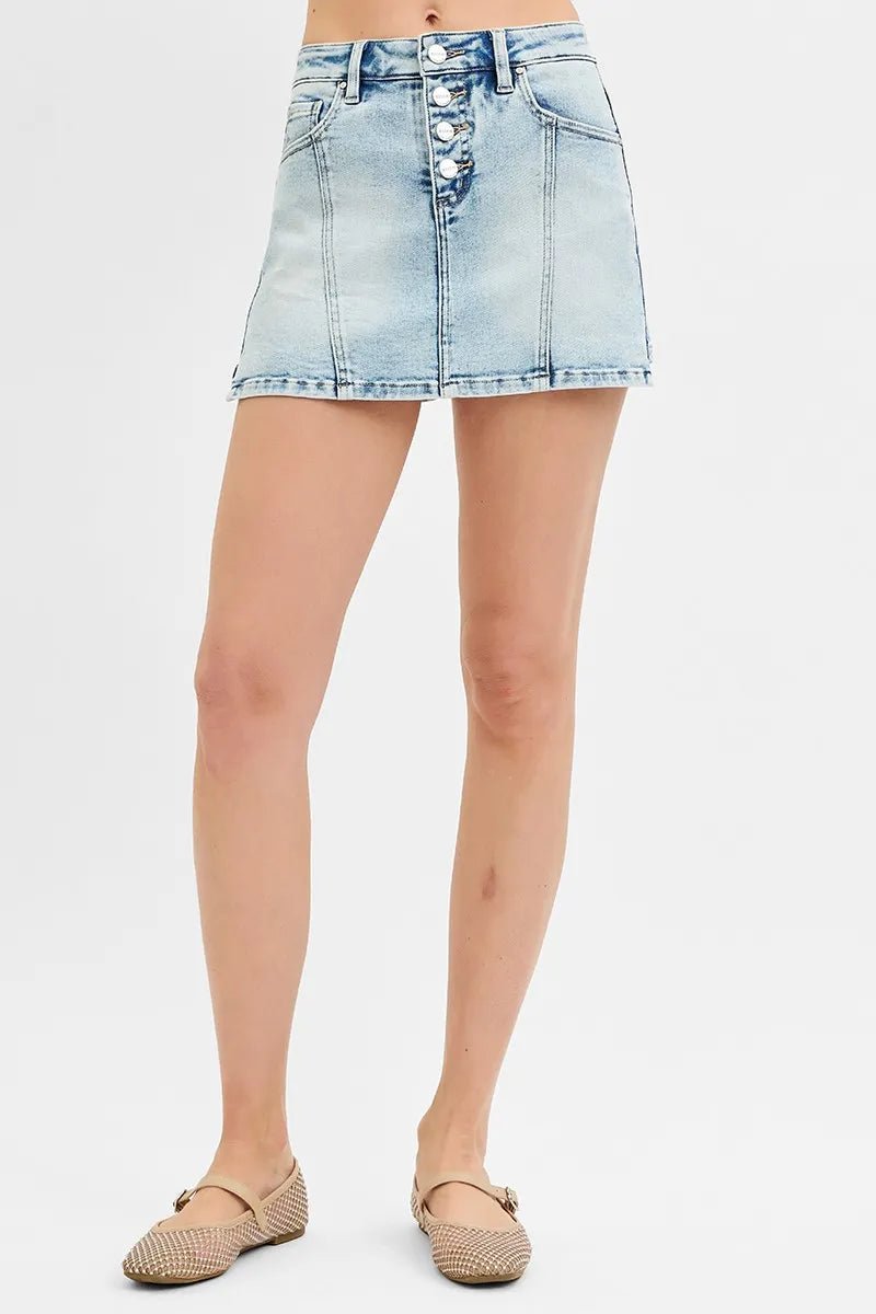 RISEN - Light Wash Button Front Denim Skort