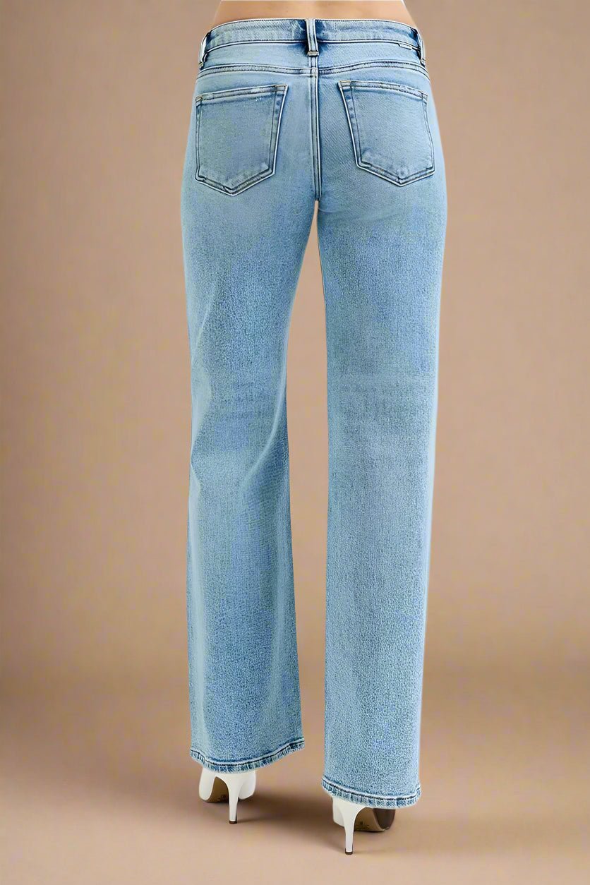 RISEN - Light Wash Distressed Wide Leg Jeans