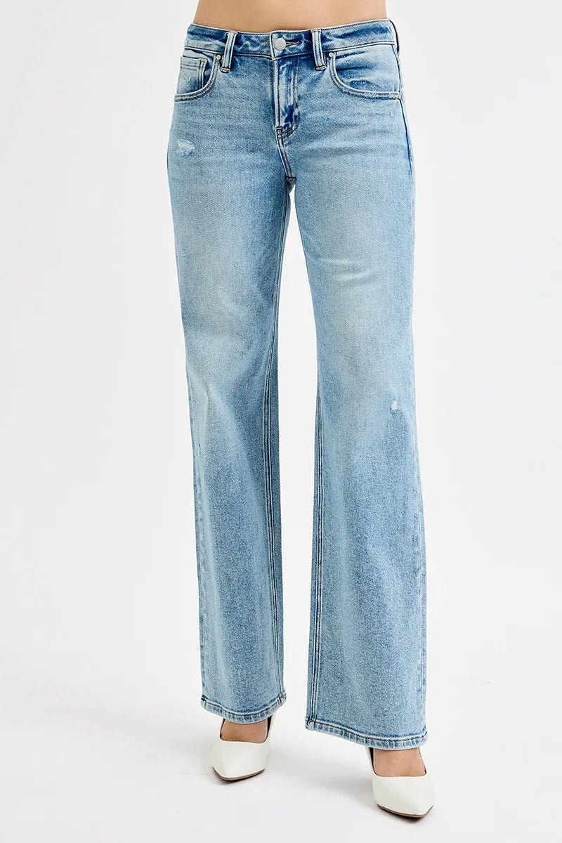 RISEN - Light Wash Distressed Wide Leg Jeans