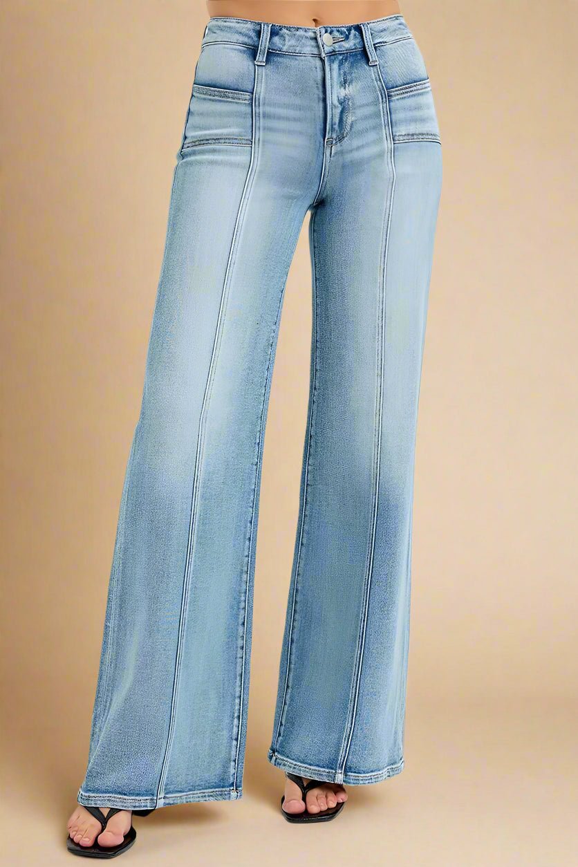 RISEN - Light Wash Front Seam Wide Leg Jeans