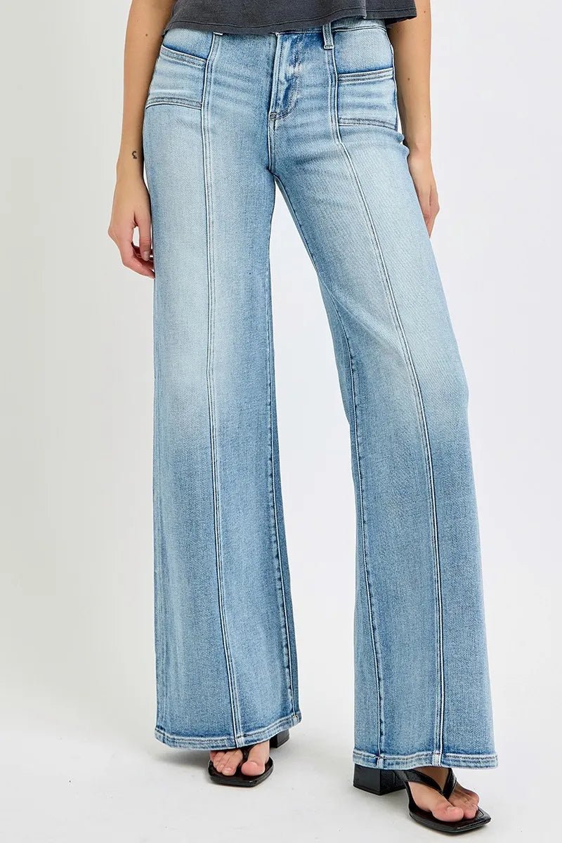 RISEN - Light Wash Front Seam Wide Leg Jeans