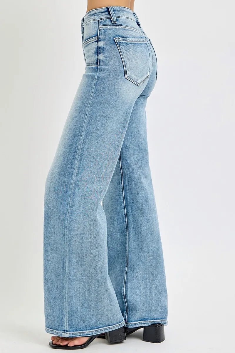 RISEN - Light Wash Front Seam Wide Leg Jeans