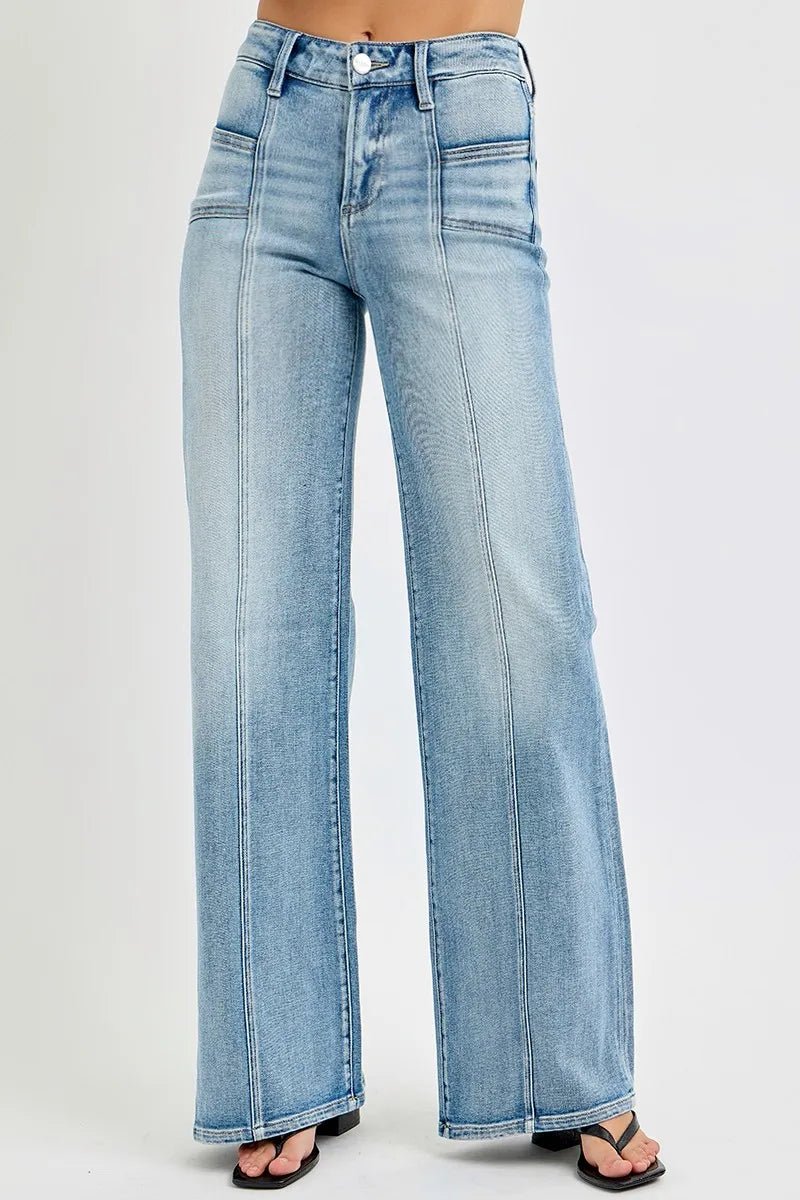 RISEN - Light Wash Front Seam Wide Leg Jeans