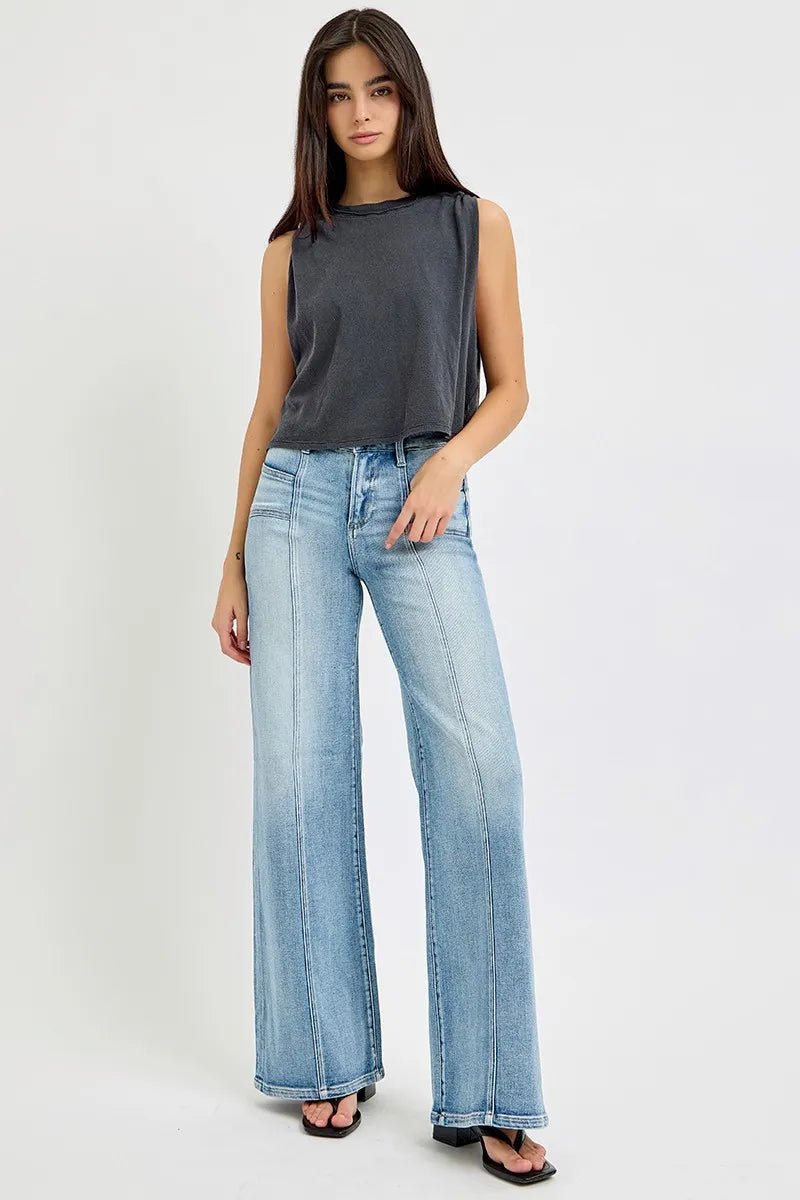 RISEN - Light Wash Front Seam Wide Leg Jeans