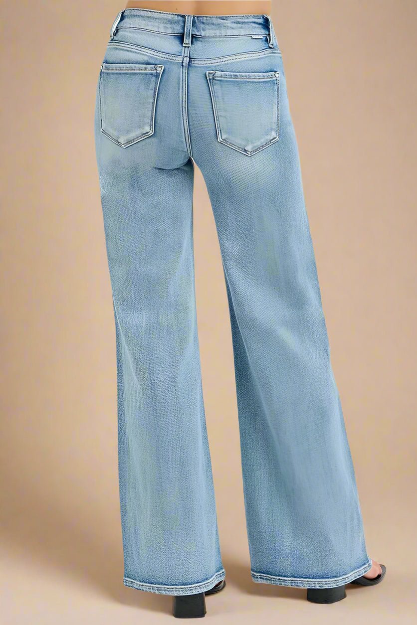 RISEN - Light Wash Front Seam Wide Leg Jeans