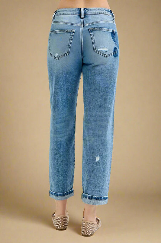 RISEN - Light Wash Heart Print Straight Leg Jeans