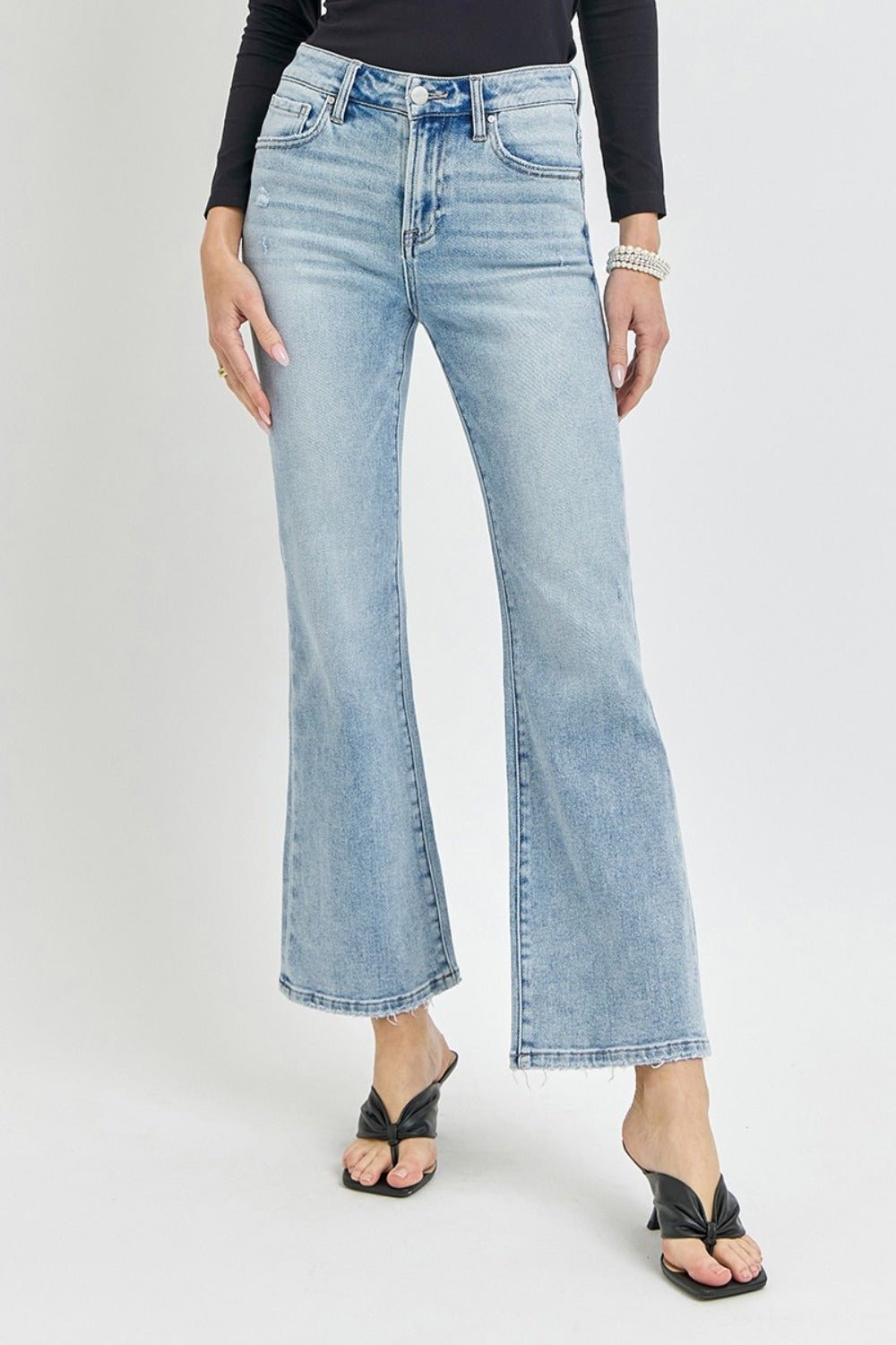 RISEN - Light Wash High Rise Ankle Flare Jeans