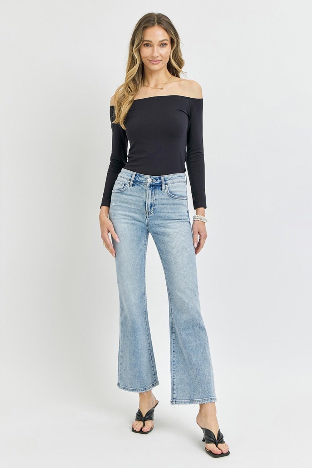 RISEN - Light Wash High Rise Ankle Flare Jeans