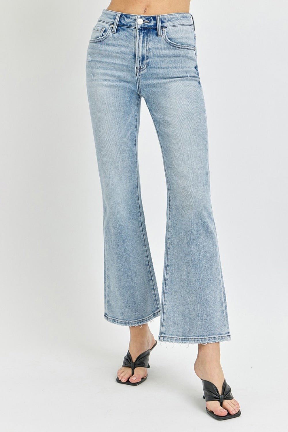 RISEN - Light Wash High Rise Ankle Flare Jeans