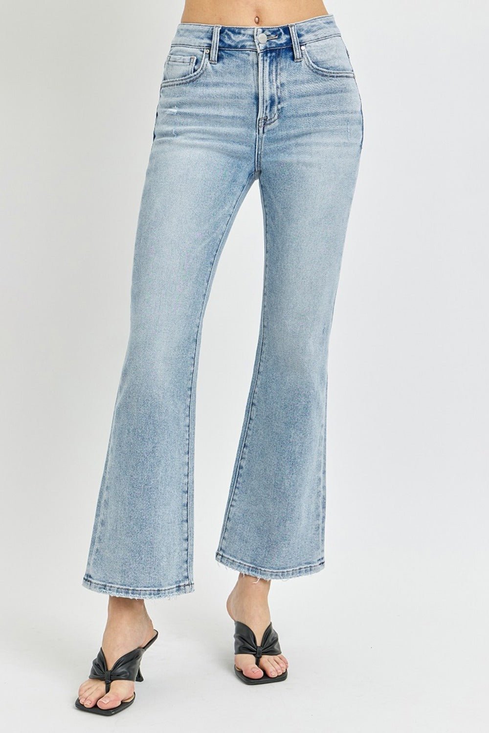 RISEN - Light Wash High Rise Ankle Flare Jeans