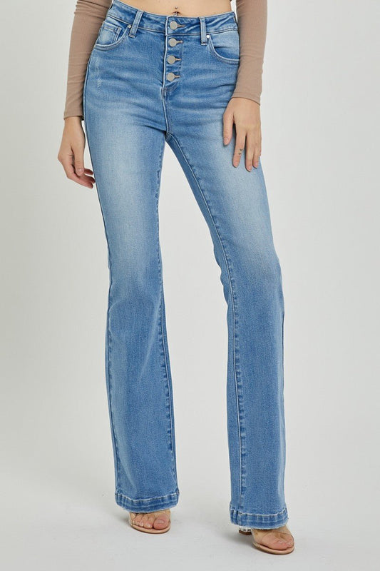 RISEN - Light Wash High Rise Button Fly Bootcut Jeans