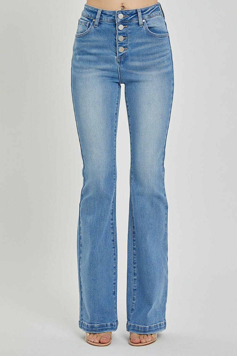 RISEN - Light Wash High Rise Button Fly Bootcut Jeans