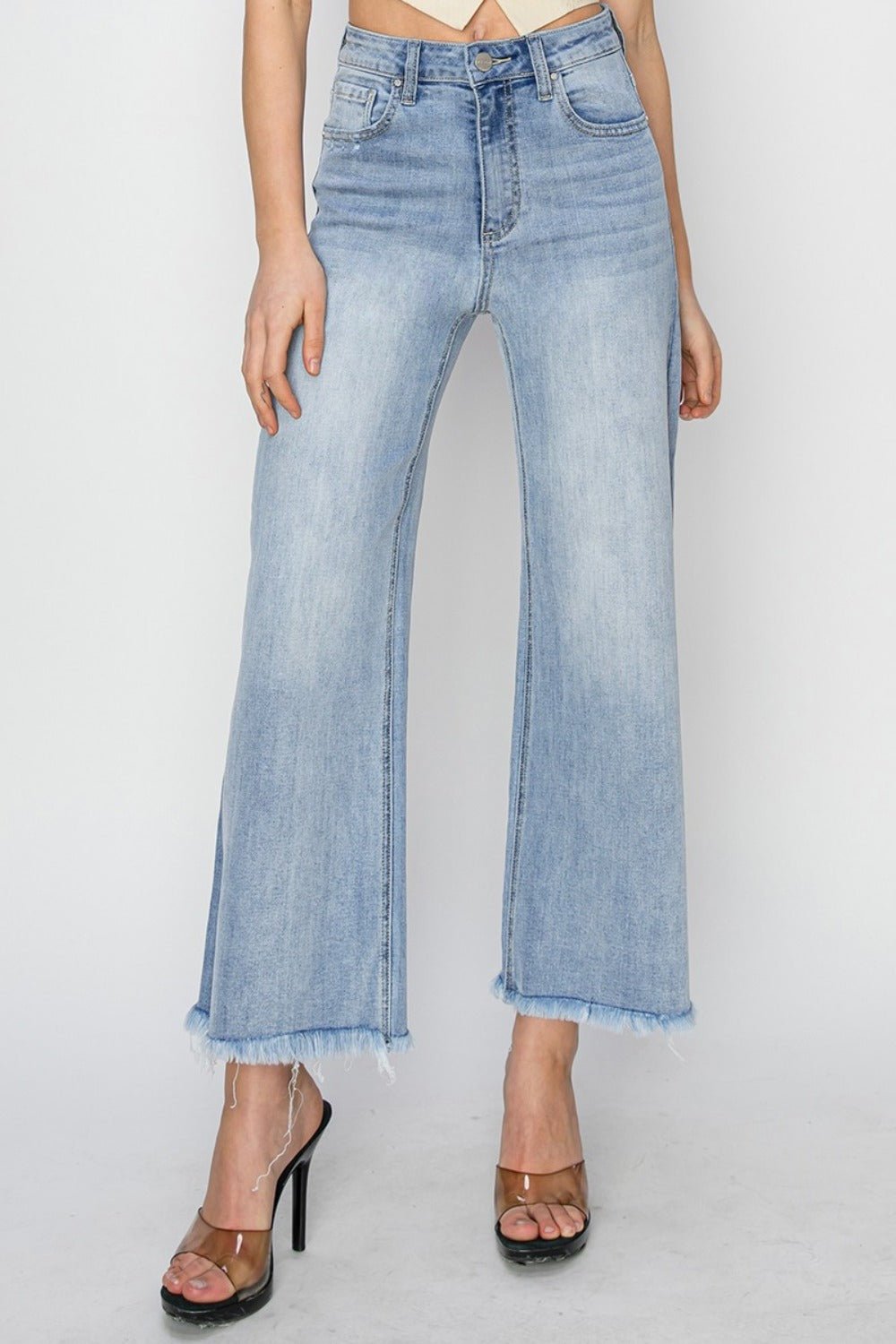 RISEN - Light Wash High Rise Crop Wide Leg Jeans