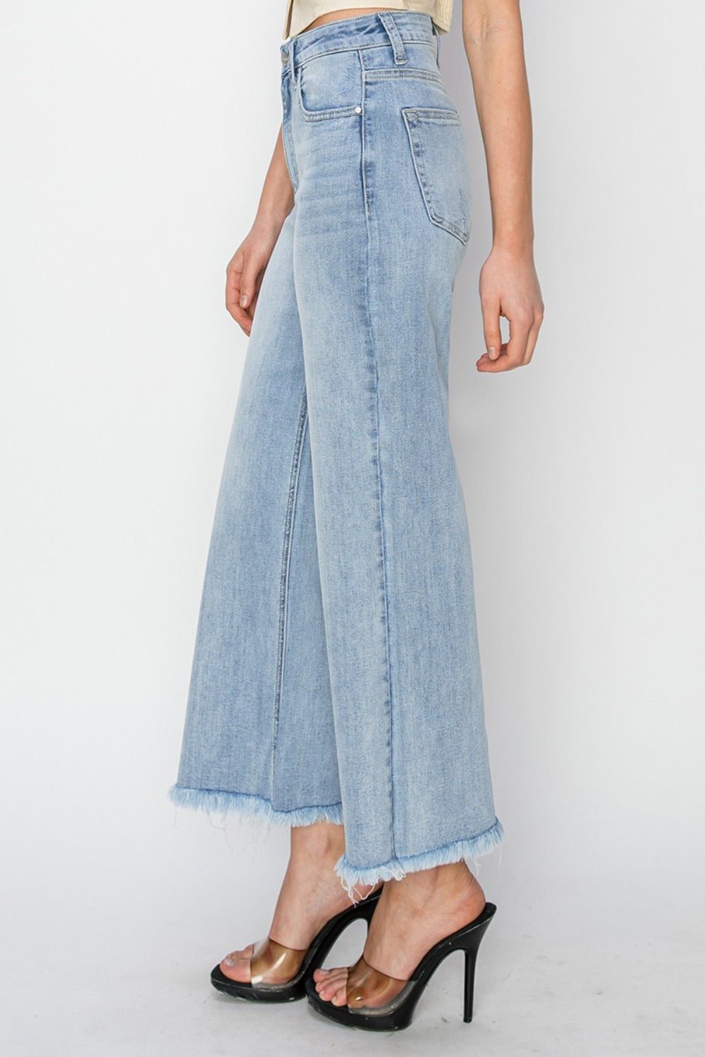 RISEN - Light Wash High Rise Crop Wide Leg Jeans