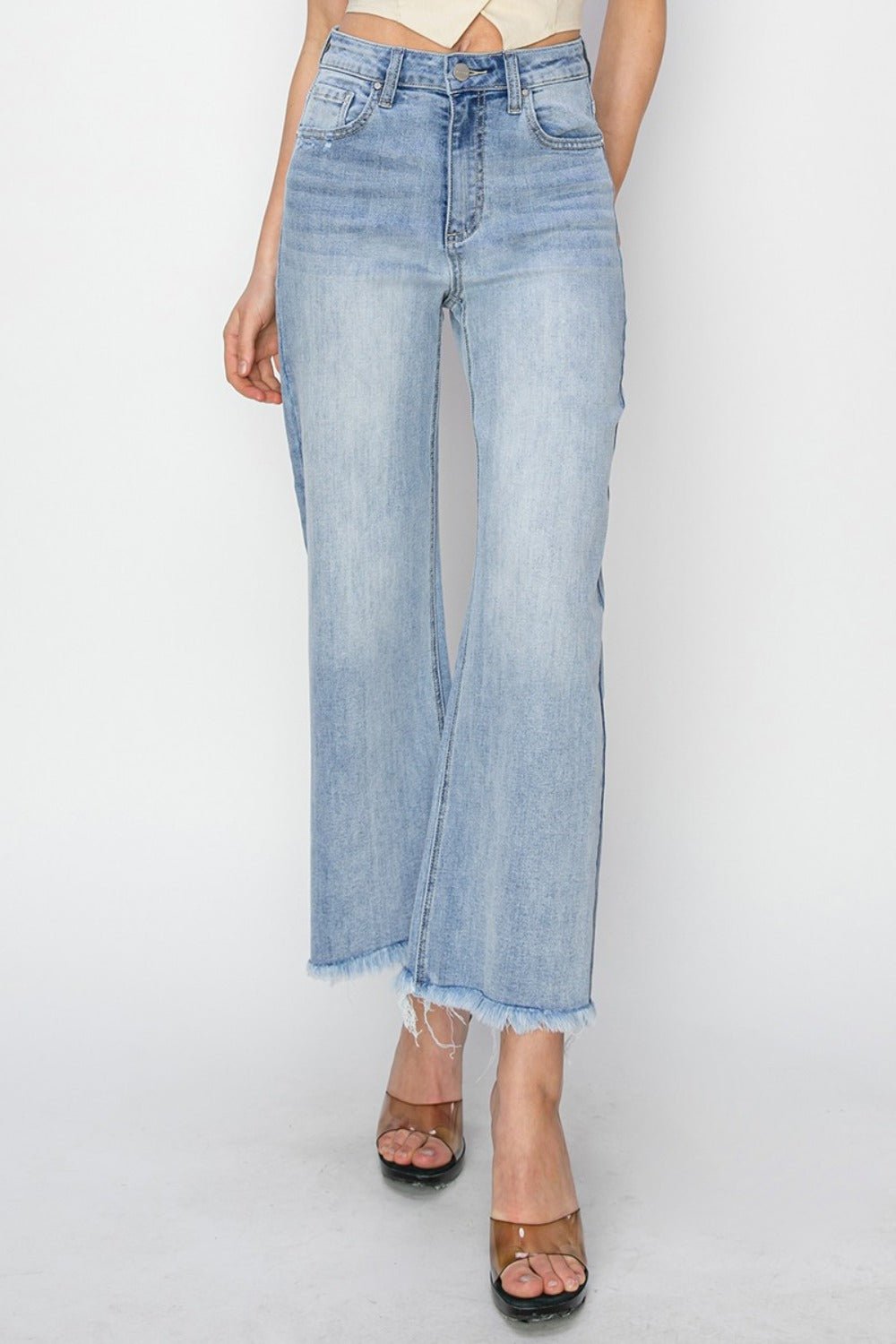 RISEN - Light Wash High Rise Crop Wide Leg Jeans