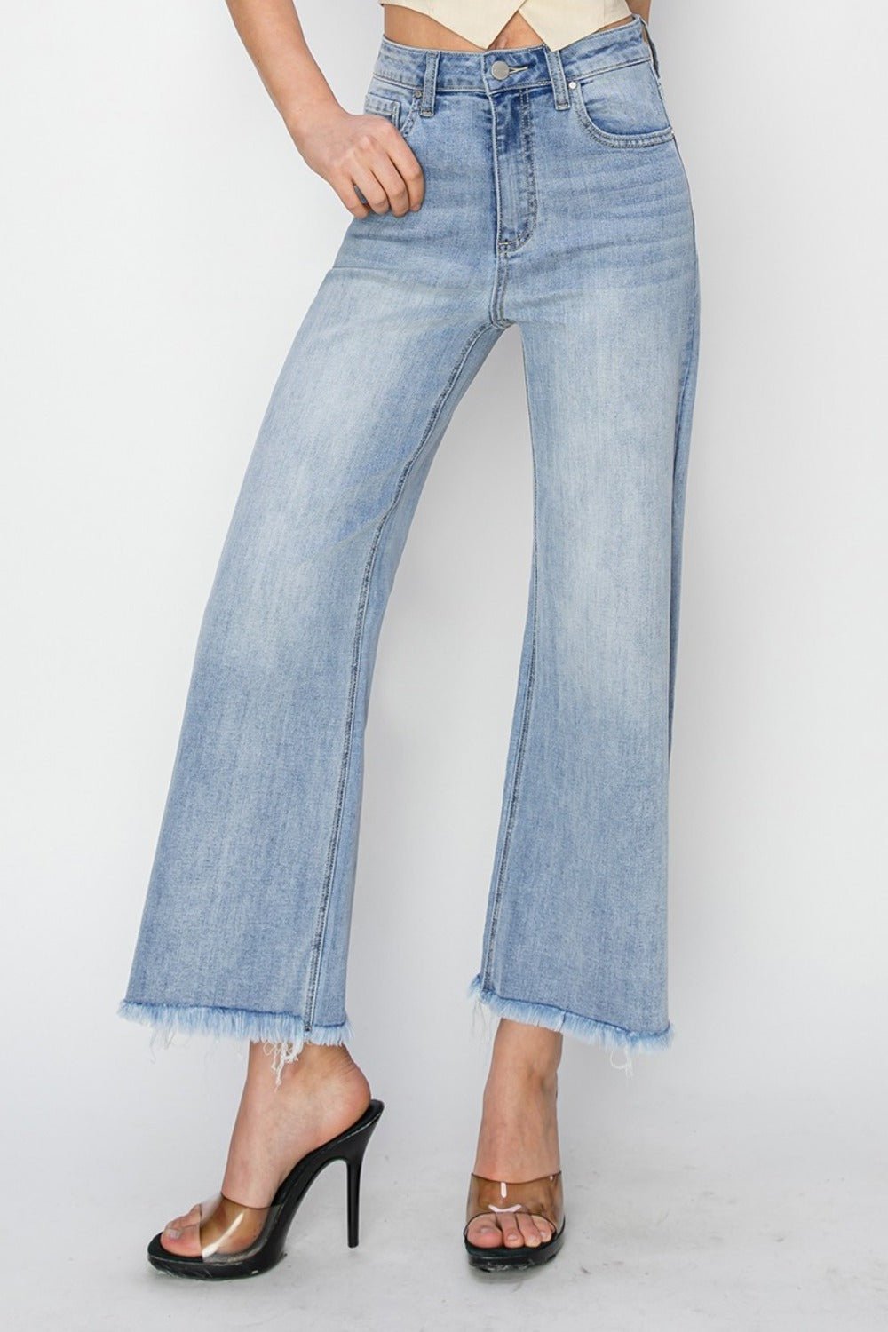 RISEN - Light Wash High Rise Crop Wide Leg Jeans