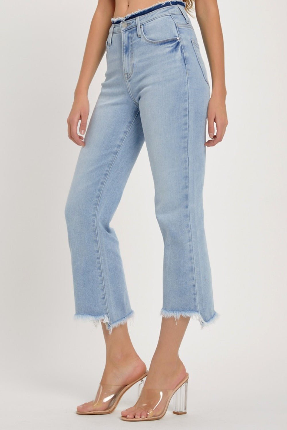 RISEN - Light Wash High Rise Raw Edge Crop Jeans