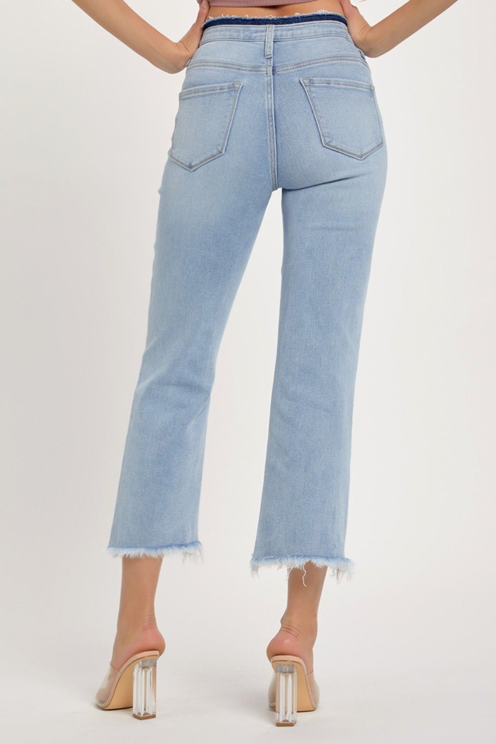 RISEN - Light Wash High Rise Raw Edge Crop Jeans