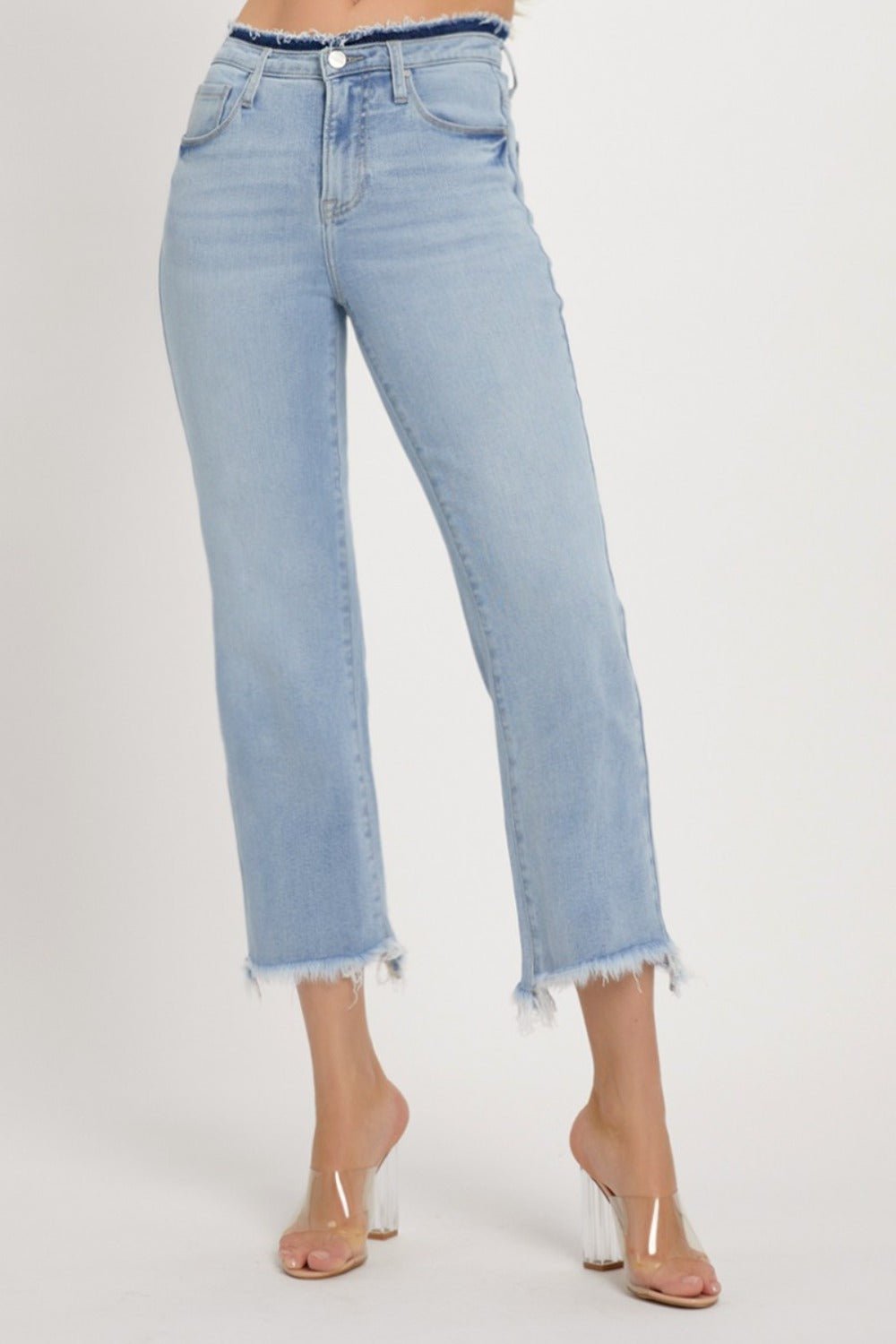 RISEN - Light Wash High Rise Raw Edge Crop Jeans