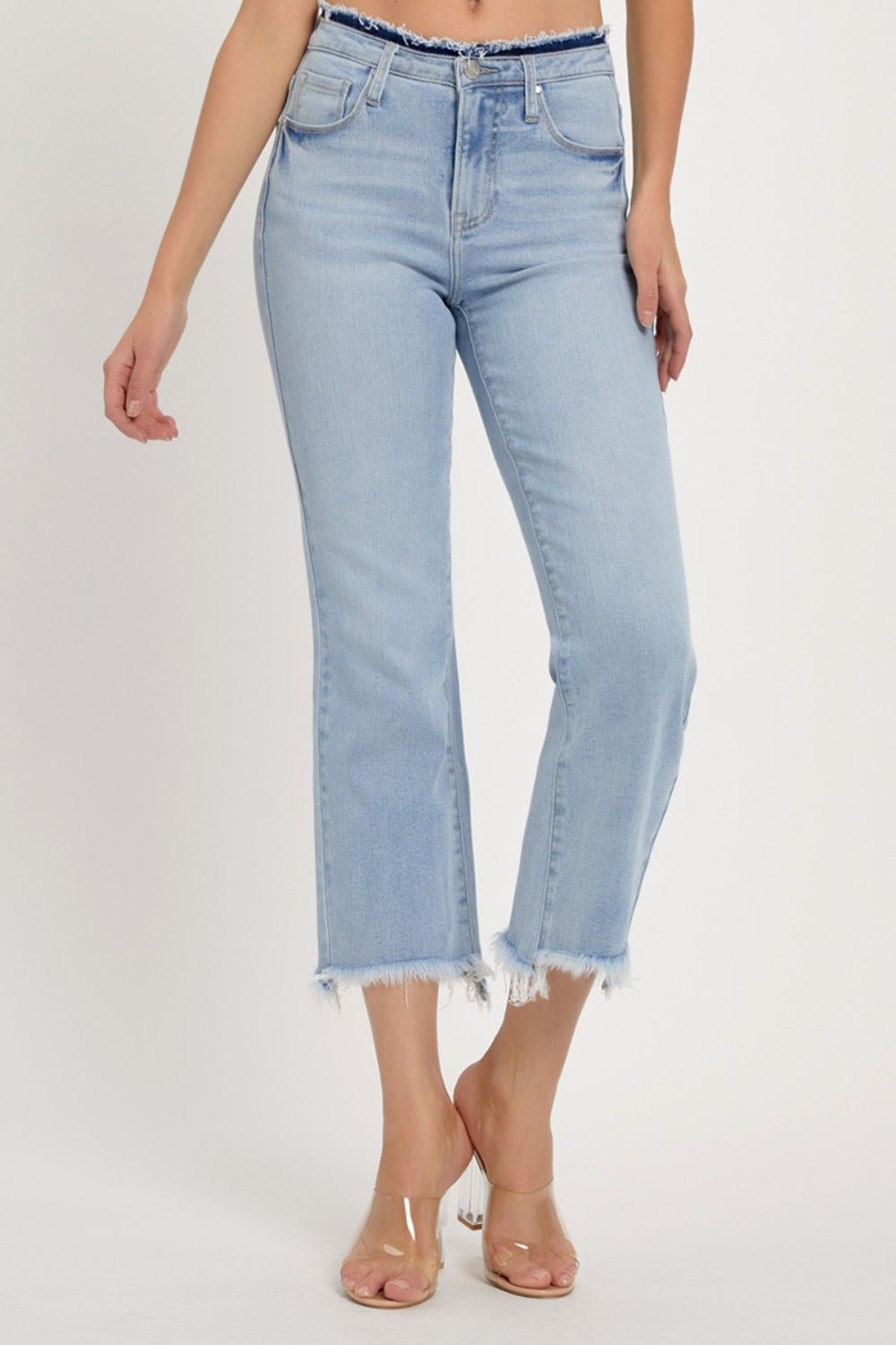 RISEN - Light Wash High Rise Raw Edge Crop Jeans