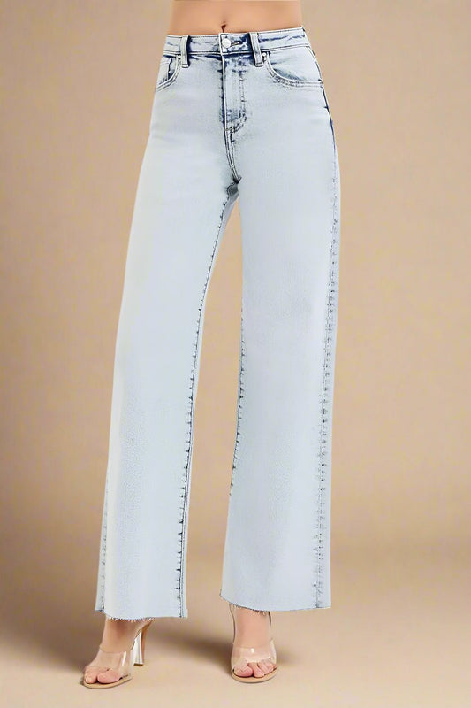 RISEN - Light Wash High Rise Wide Leg Jeans
