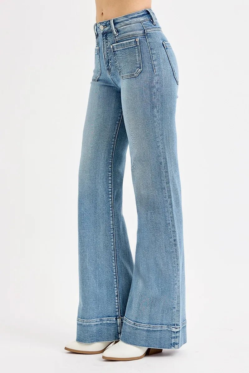 RISEN - Light Wash High Rise Wide Leg Jeans with Front Pockets