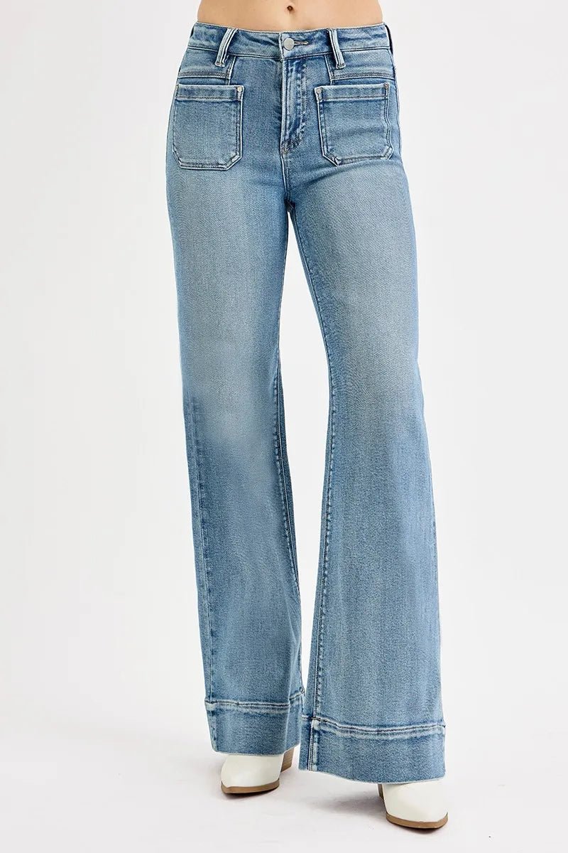 RISEN - Light Wash High Rise Wide Leg Jeans with Front Pockets