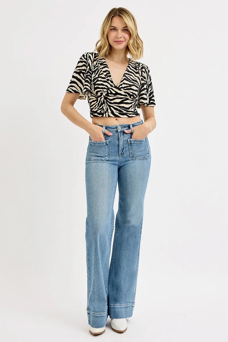 RISEN - Light Wash High Rise Wide Leg Jeans with Front Pockets