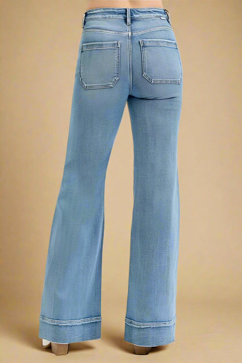 RISEN - Light Wash High Rise Wide Leg Jeans with Front Pockets