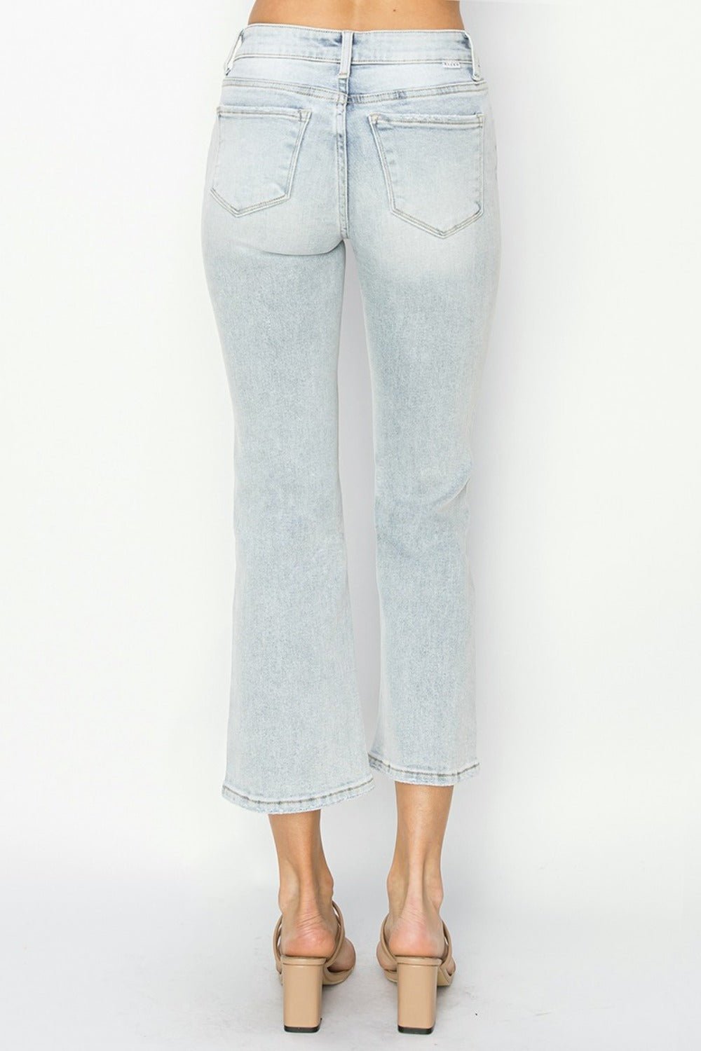 RISEN - Light Wash Mid Rise Cropped Flare Jeans