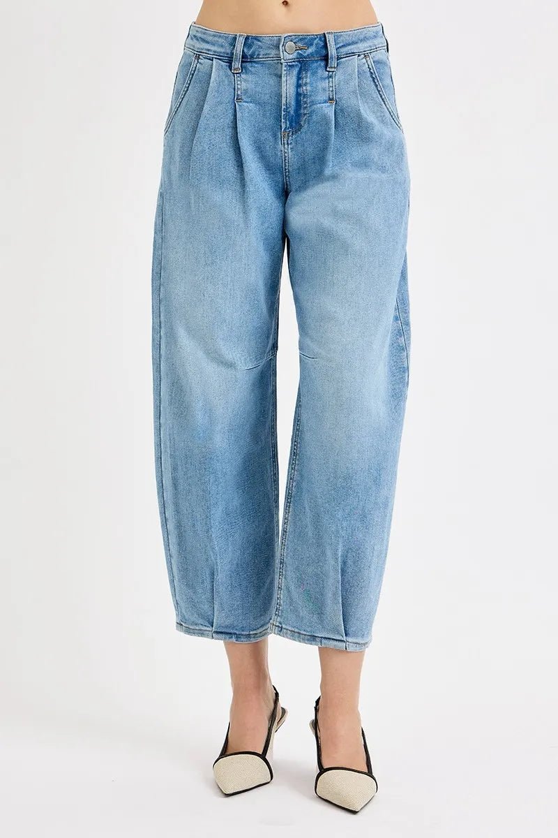 RISEN - Light Wash Pleated Wide Leg Jeans