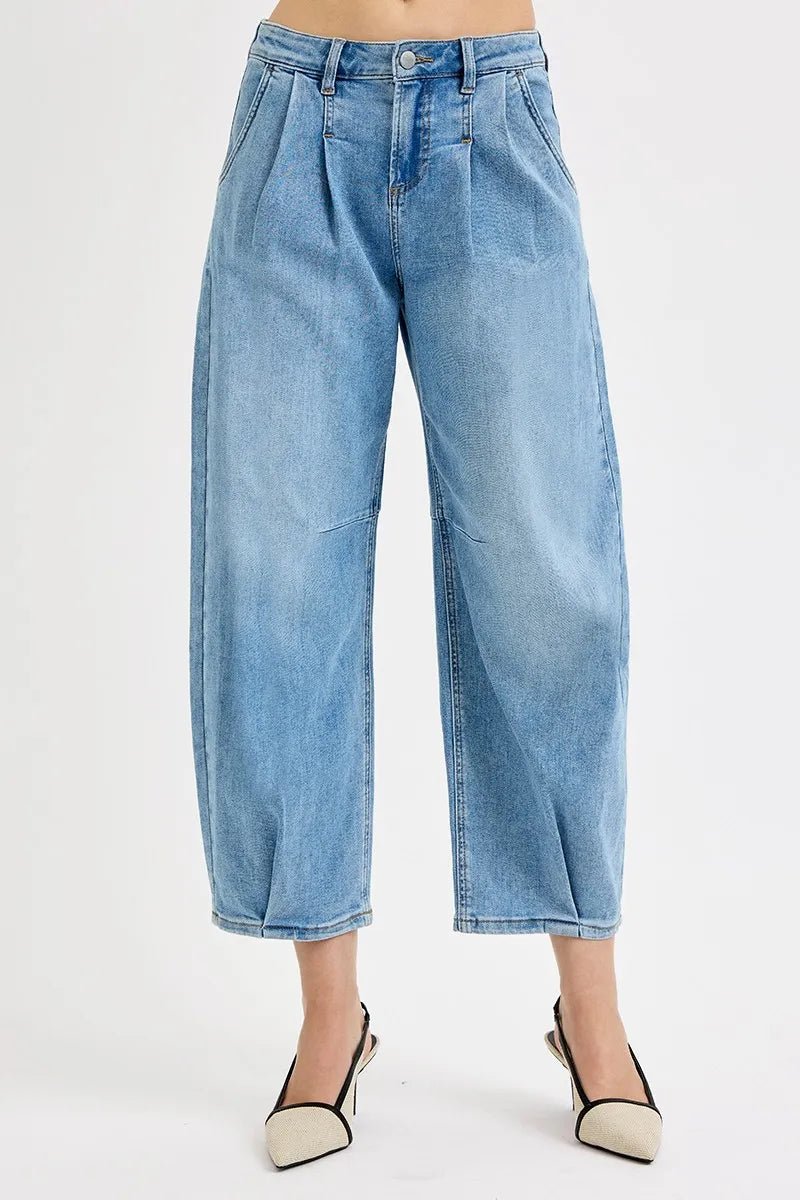 RISEN - Light Wash Pleated Wide Leg Jeans