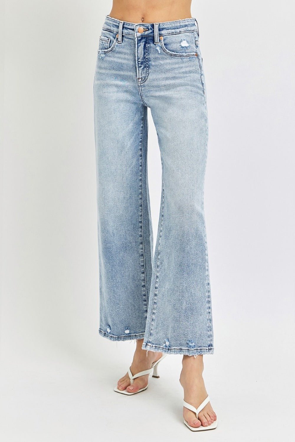 RISEN - Light Wash Tummy Control High Rise Crop Wide Leg Jeans