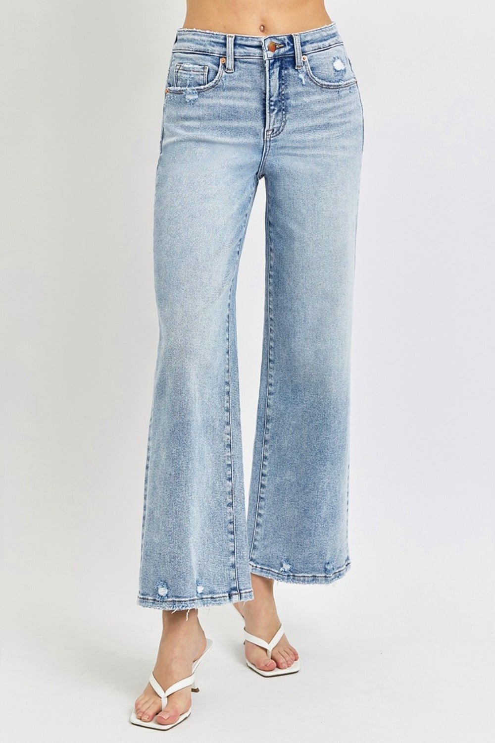 RISEN - Light Wash Tummy Control High Rise Crop Wide Leg Jeans