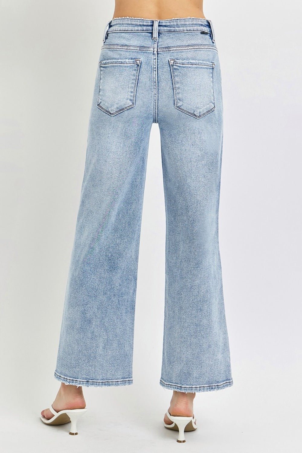 RISEN - Light Wash Tummy Control High Rise Crop Wide Leg Jeans