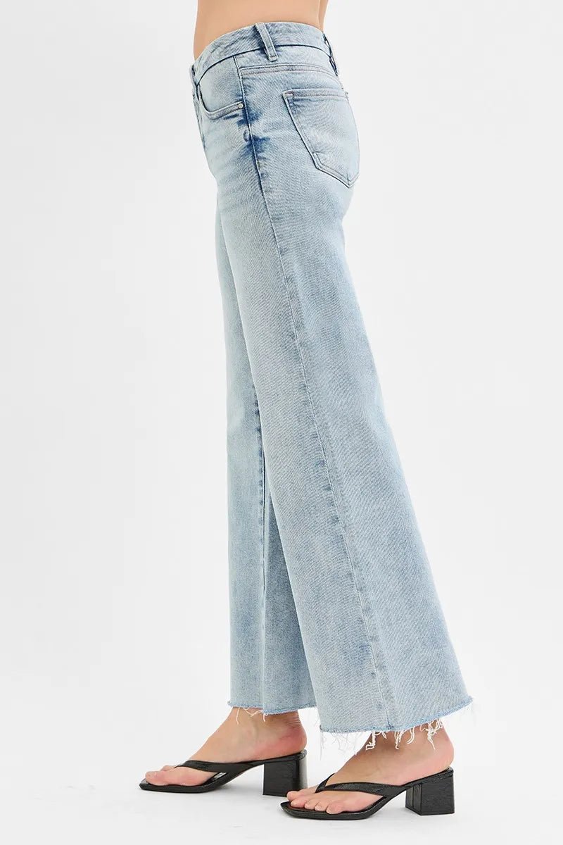 RISEN - Light Wash Wide Leg Jeans with Raw Hem