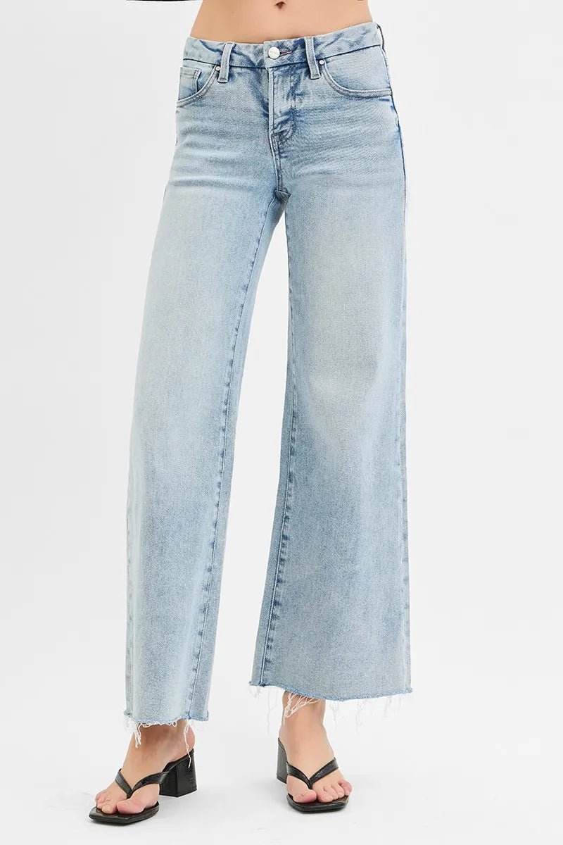 RISEN - Light Wash Wide Leg Jeans with Raw Hem