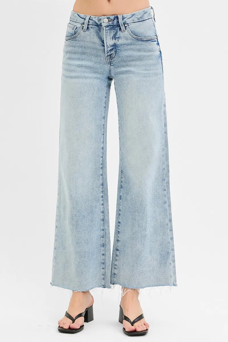 RISEN - Light Wash Wide Leg Jeans with Raw Hem
