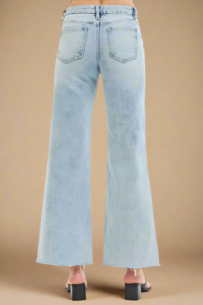 RISEN - Light Wash Wide Leg Jeans with Raw Hem