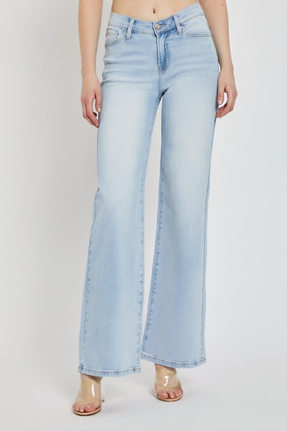 RISEN - Light Wash Wide Leg V - Dipped Front Waist Jeans